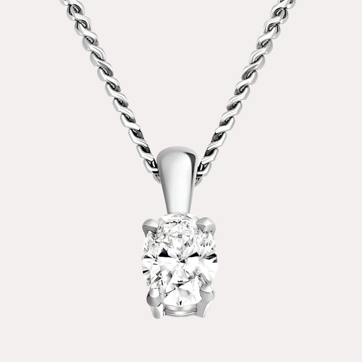 Oval Solitaire Diamond Pendant Necklace In 18K White Gold 