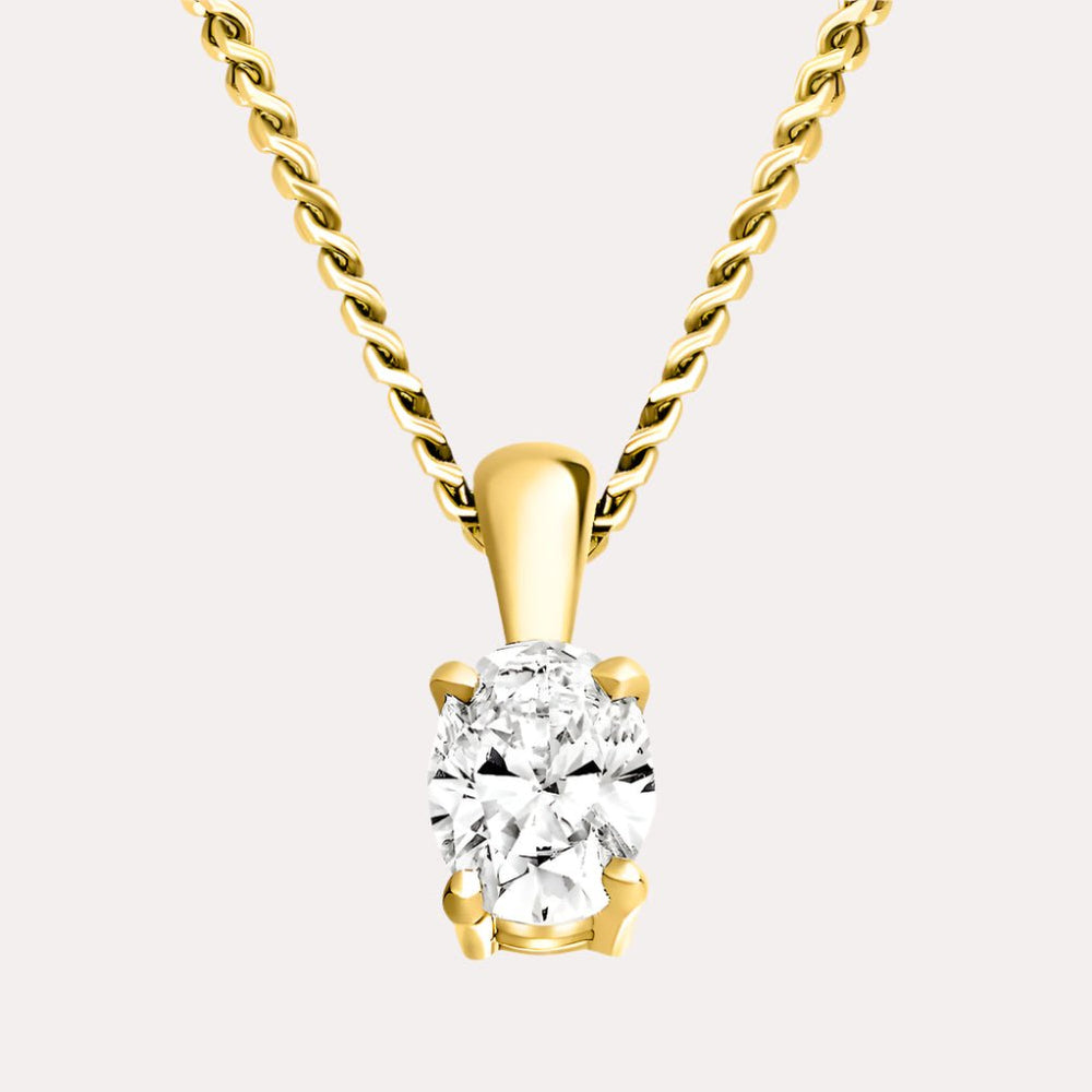 Oval Solitaire Diamond Pendant Necklace In 18K Yellow Gold 
