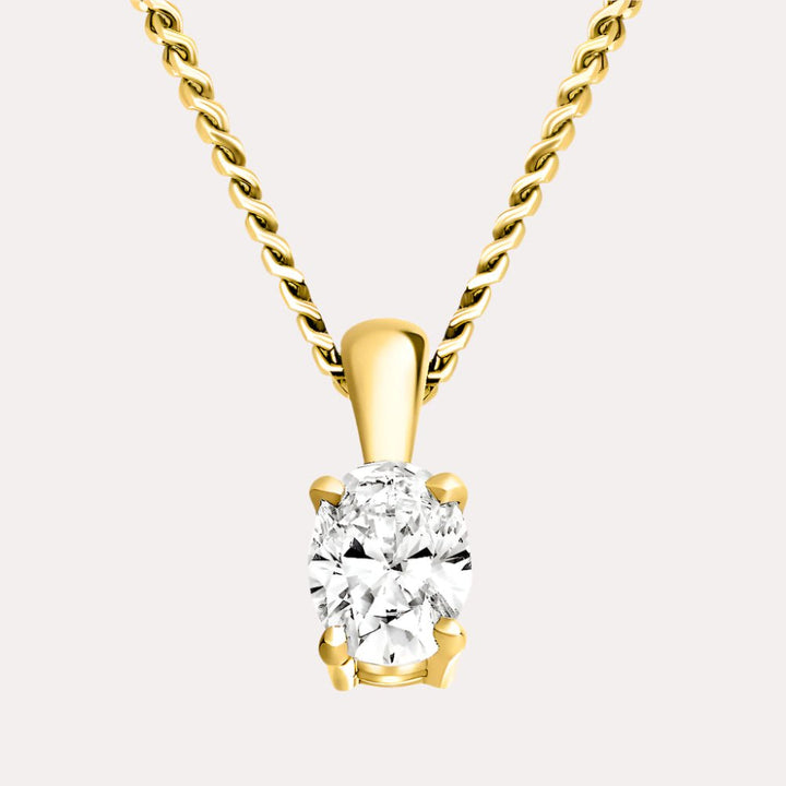 Oval Solitaire Diamond Pendant Necklace In 18K Yellow Gold 