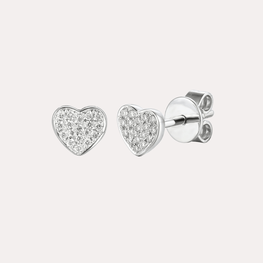 Pavé Heart Shape Stud Earrings In 18K Gold - The Jewelyst. - Pavé Heart Shape Stud Earrings In 18K Gold