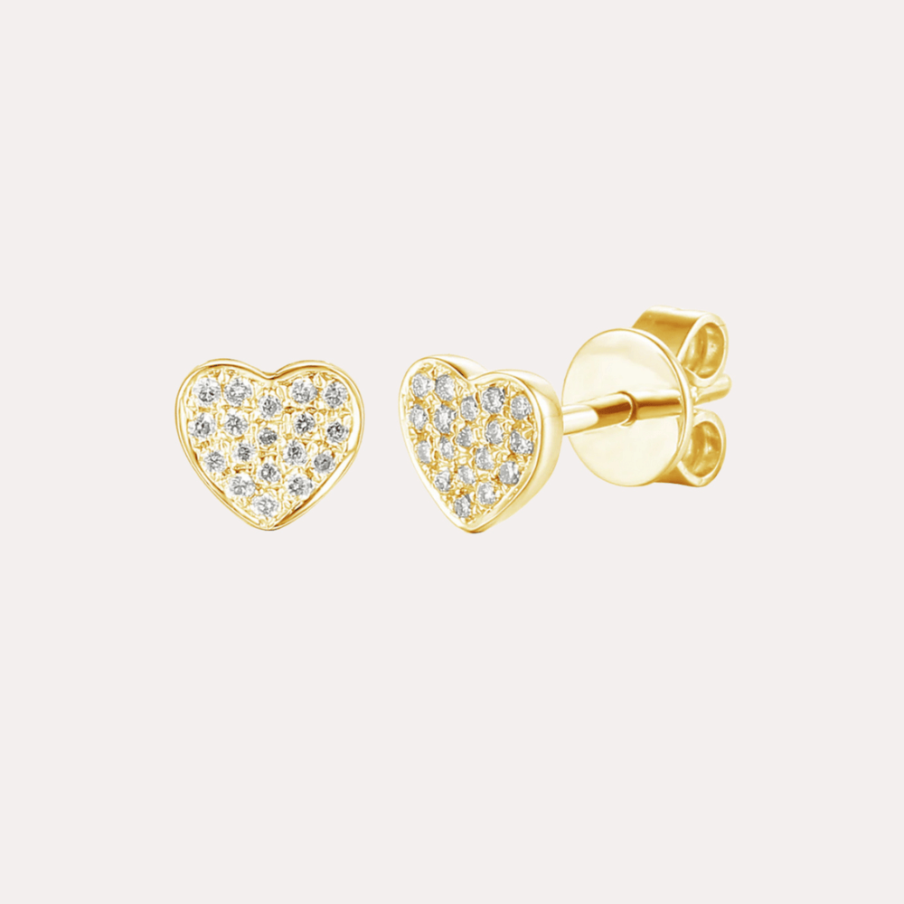Pavé Heart Shape Stud Earrings In 18K Gold - The Jewelyst. - Pavé Heart Shape Stud Earrings In 18K Gold