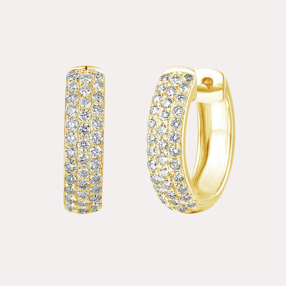Pavé Set Round Brilliant Diamond Hoop Earrings In 18K Gold - The Jewelyst. - Pavé Set Round Brilliant Diamond Hoop Earrings In 18K Gold