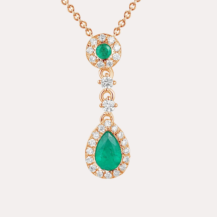 Pear Shape Emerald & Diamond Vintage Drop Pendant Necklace In 18K Gold - The Jewelyst. - Pear Shape Emerald & Diamond Vintage Drop Pendant Necklace In 18K Gold