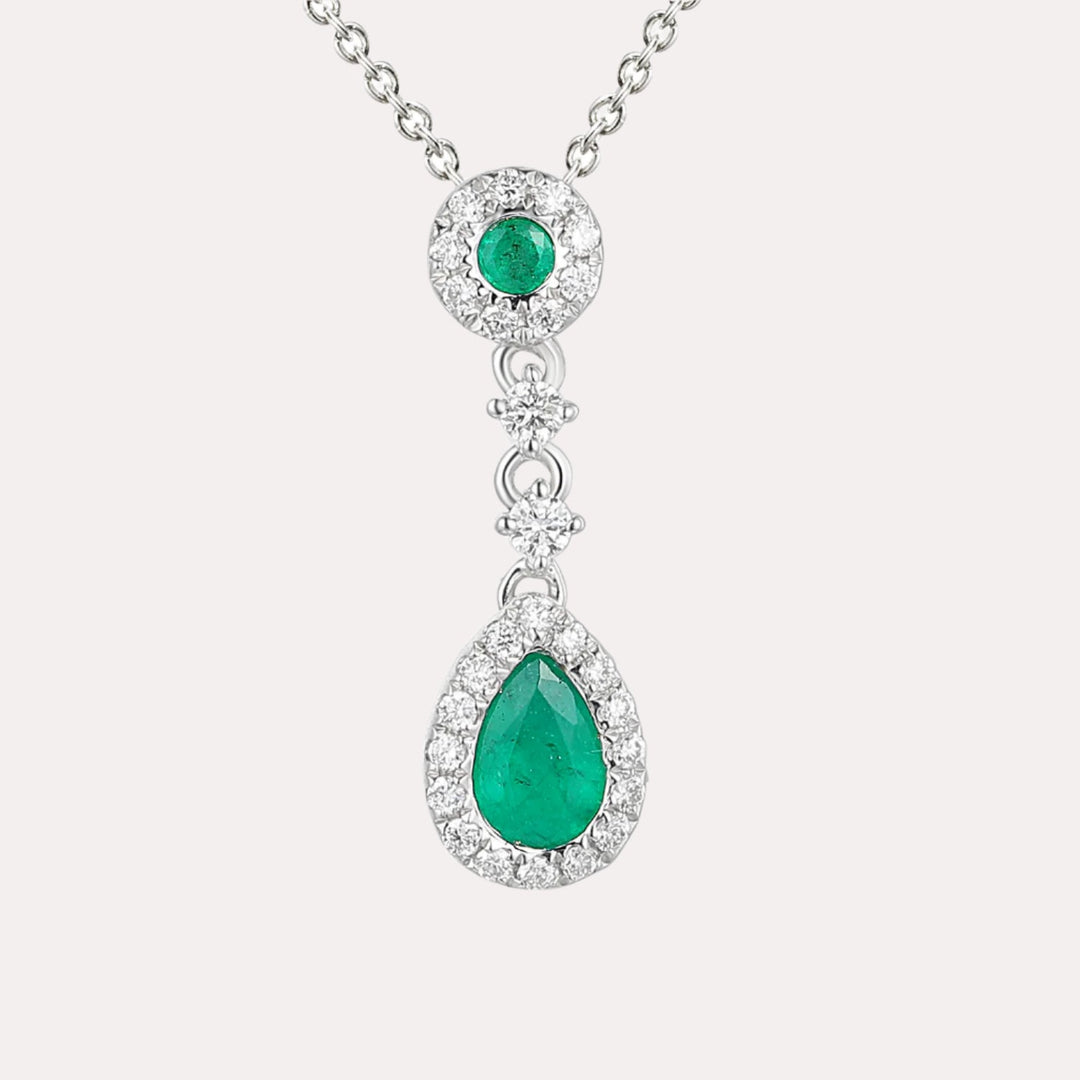 Pear Shape Emerald & Diamond Vintage Drop Pendant Necklace In 18K Gold - The Jewelyst. - Pear Shape Emerald & Diamond Vintage Drop Pendant Necklace In 18K Gold