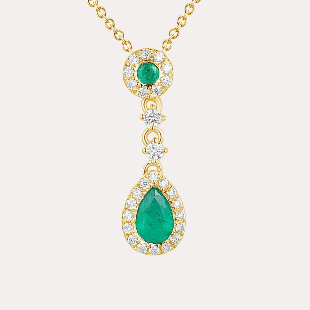 Pear Shape Emerald & Diamond Vintage Drop Pendant Necklace In 18K Gold - The Jewelyst. - Pear Shape Emerald & Diamond Vintage Drop Pendant Necklace In 18K Gold