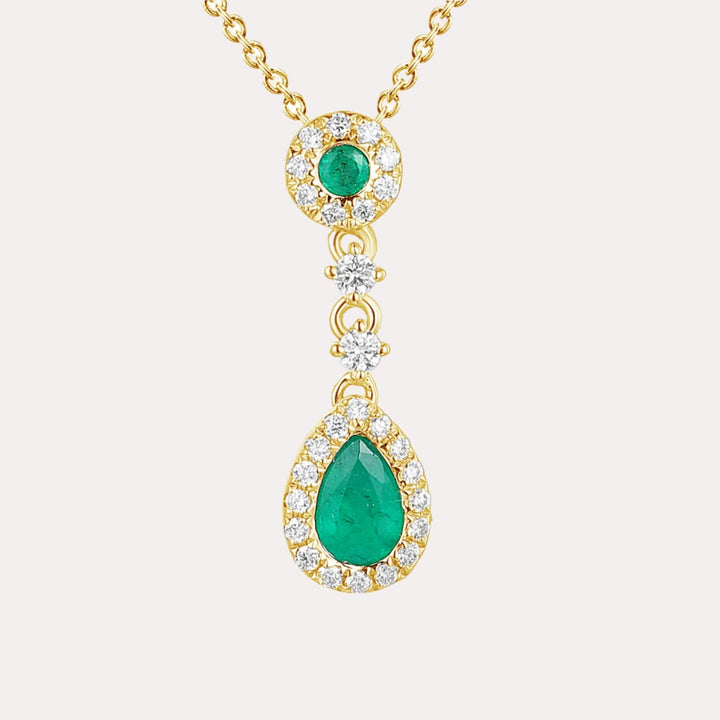 Pear Shape Emerald & Diamond Vintage Drop Pendant Necklace In 18K Gold - The Jewelyst. - Pear Shape Emerald & Diamond Vintage Drop Pendant Necklace In 18K Gold