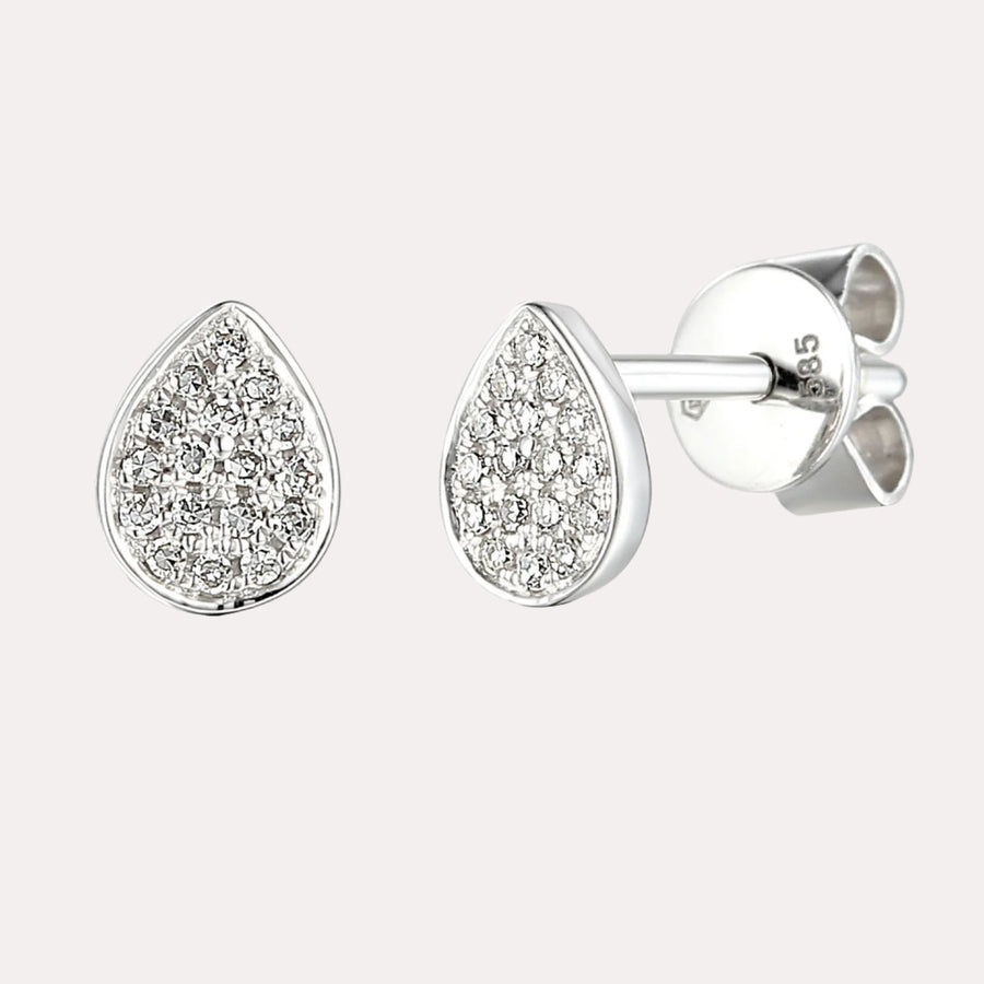 Pear Shape Pavé Diamond Stud Earrings In 18K Gold - The Jewelyst. - Pear Shape Pavé Diamond Stud Earrings In 18K Gold