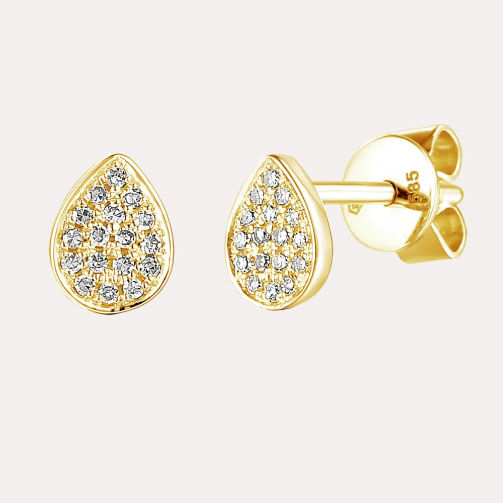 Pear Shape Pavé Diamond Stud Earrings In 18K Gold - The Jewelyst. - Pear Shape Pavé Diamond Stud Earrings In 18K Gold