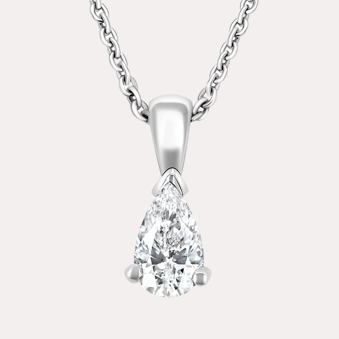 Pear Shape Solitaire Diamond Pendant Necklace In 18K White Gold