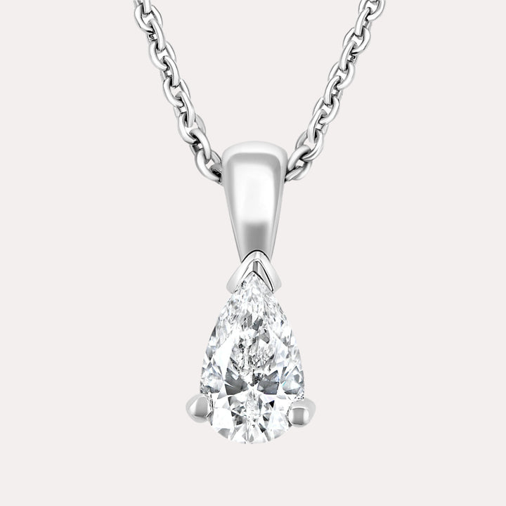 Pear Shape Solitaire Diamond Pendant Necklace In 18K White Gold