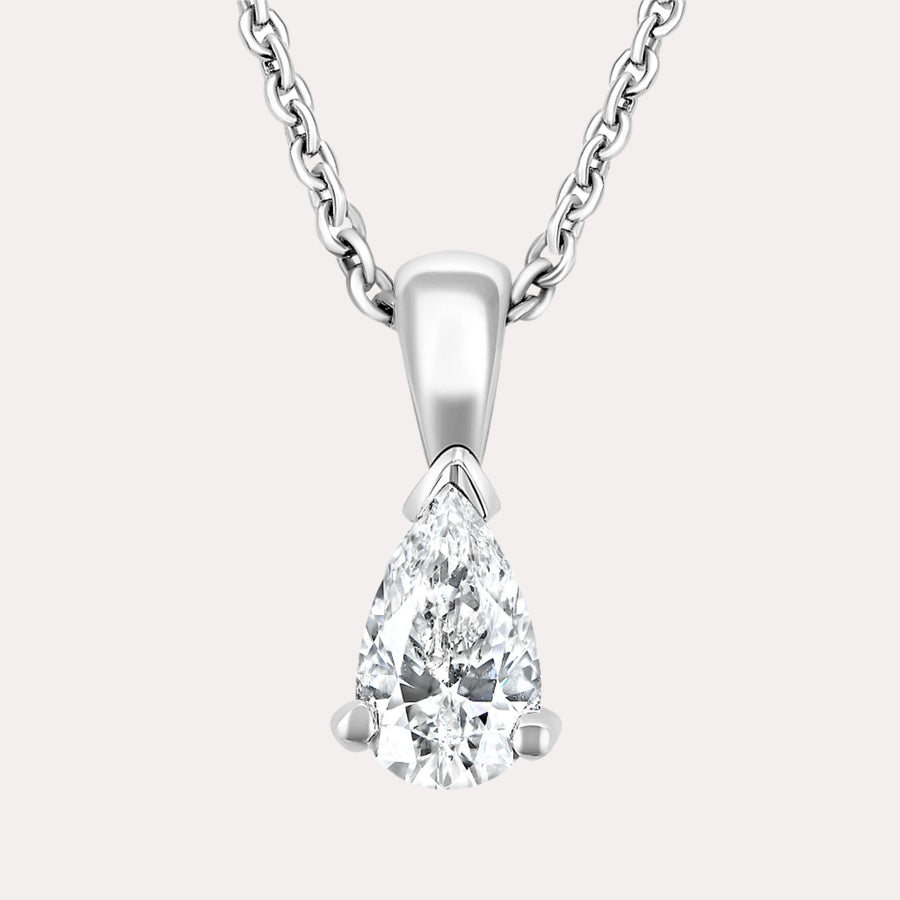 Pear Shape Solitaire Diamond Pendant Necklace In 18K White Gold