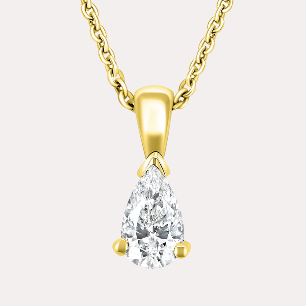 Pear Shape Solitaire Diamond Pendant Necklace In 18K Yellow Gold