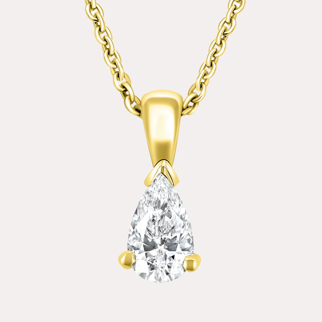 Pear Shape Solitaire Diamond Pendant Necklace In 18K Yellow Gold