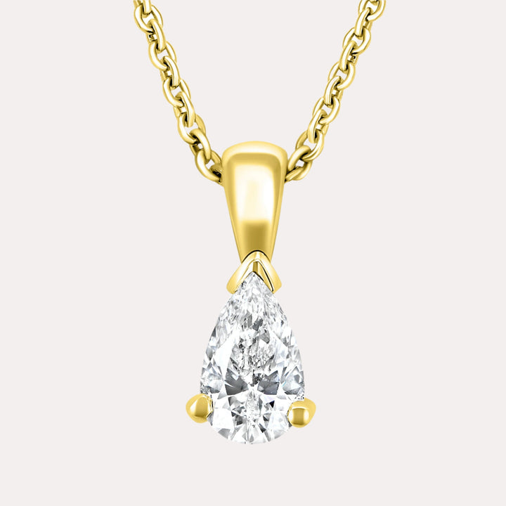 Pear Shape Solitaire Diamond Pendant Necklace In 18K Yellow Gold