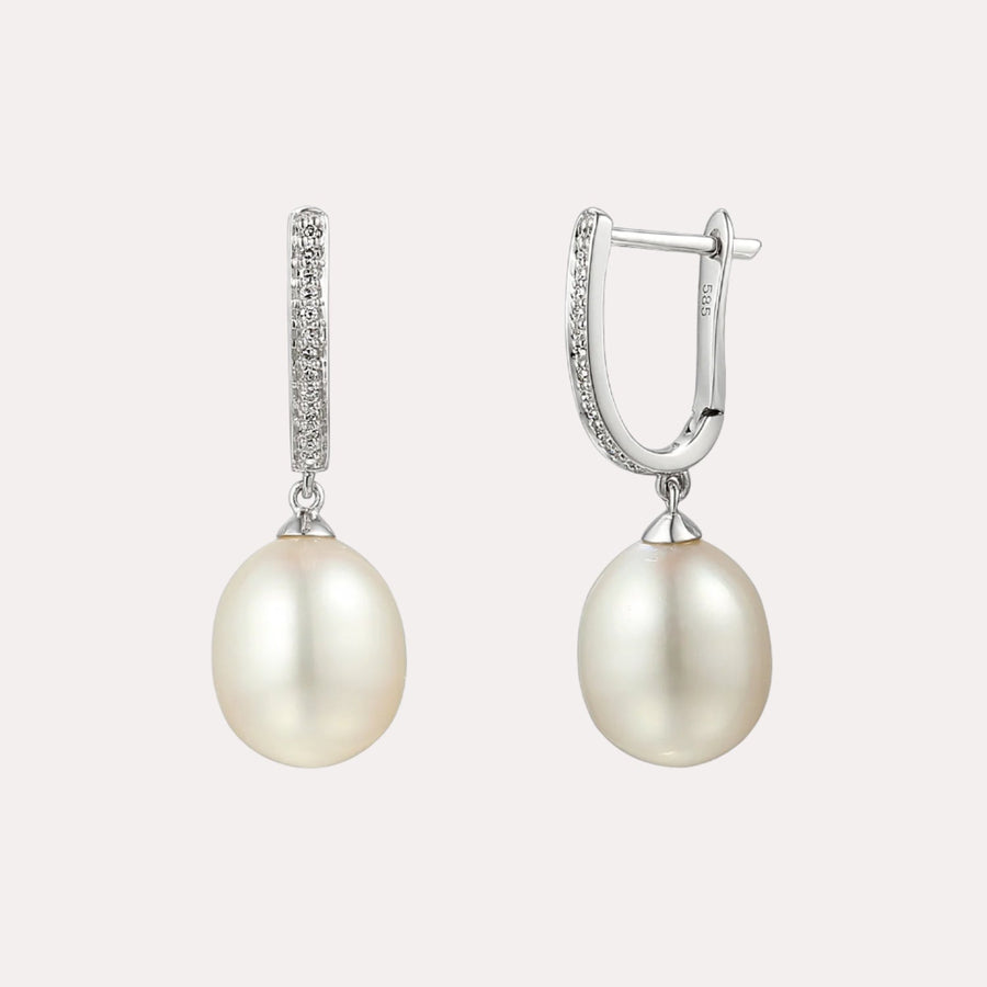 Pearl Drop & Pavé Set Diamond Hoop Earrings In 18K Gold - The Jewelyst. - Pearl Drop & Pavé Set Diamond Hoop Earrings In 18K Gold