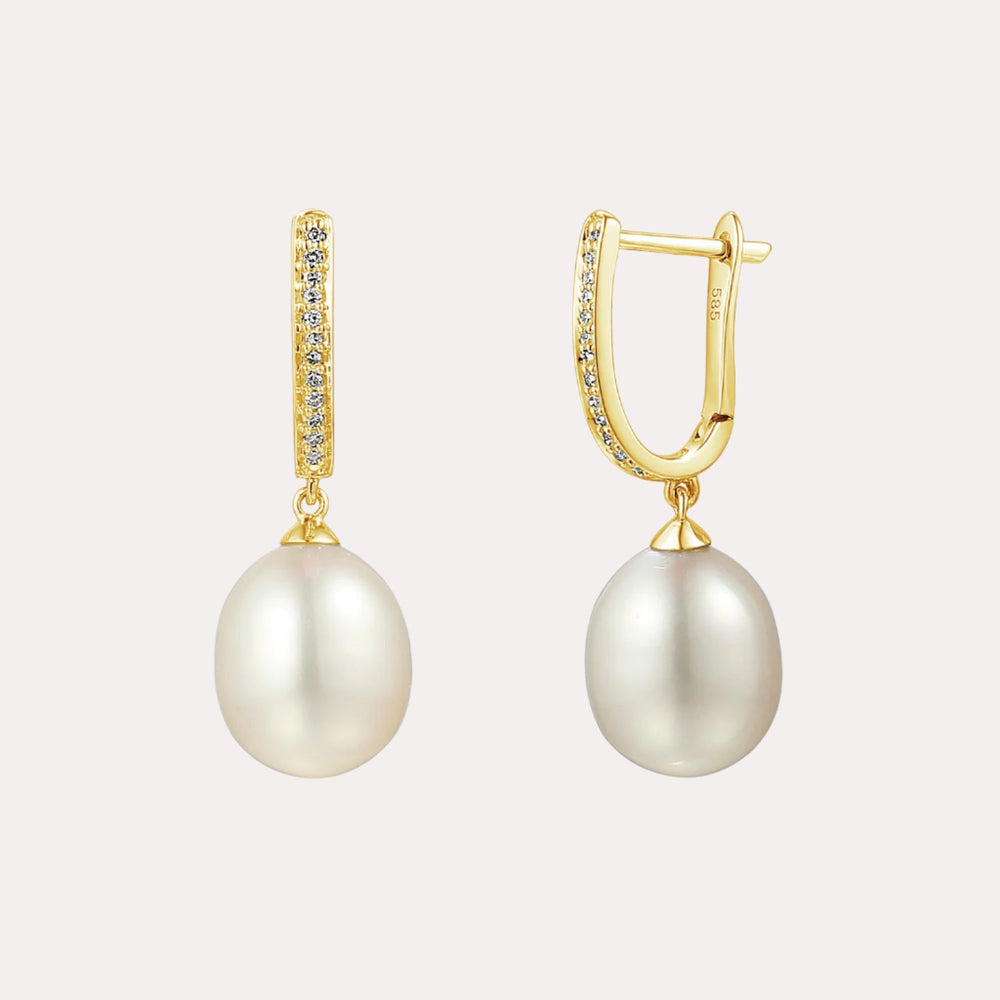 Pearl Drop & Pavé Set Diamond Hoop Earrings In 18K Gold - The Jewelyst. - Pearl Drop & Pavé Set Diamond Hoop Earrings In 18K Gold