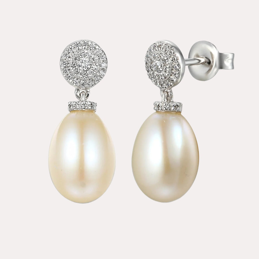 Pearl & Pavé Diamond Drop Earrings In 18K Gold - The Jewelyst. - Pearl & Pavé Diamond Drop Earrings In 18K Gold
