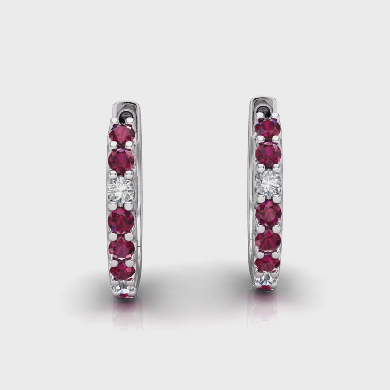 Claw Set Ruby Huggies In 18K Gold