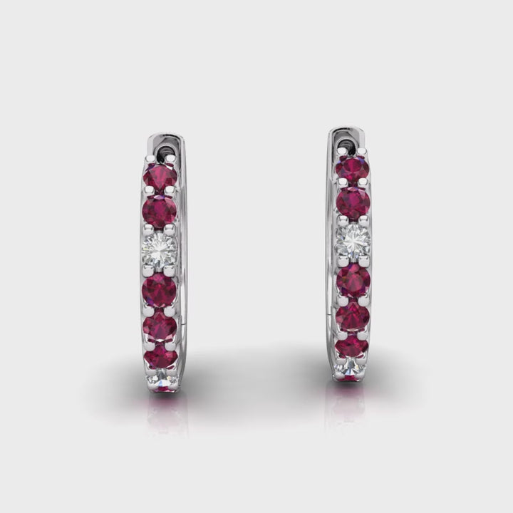 Claw Set Ruby Huggies In 18K Gold