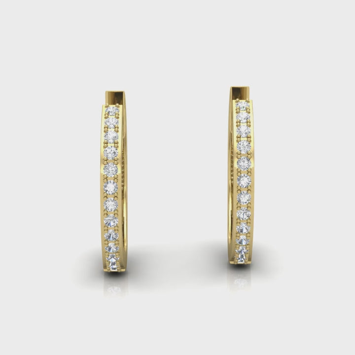 Round Brilliant Diamond Hoop Earrings In 18K Gold