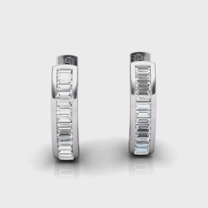 Channel Set Baguette Diamond Huggies In 18K Gold