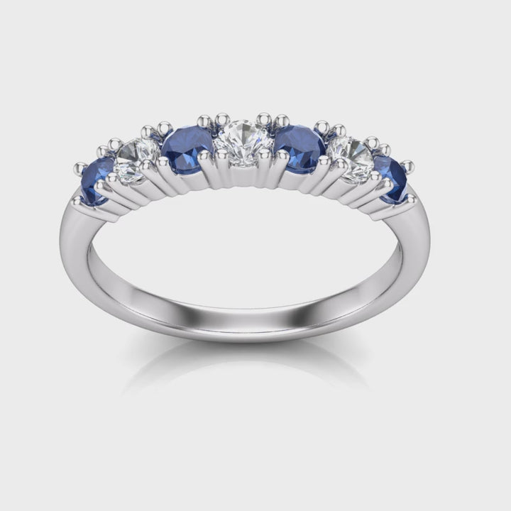 Blue Sapphire & Round Brilliant Cut 7 Stone Eternity Ring