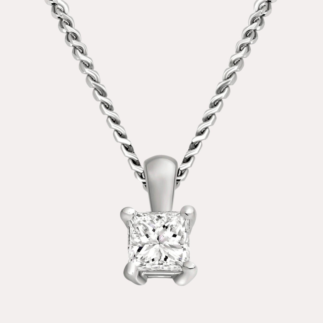 Princess Cut Diamond Solitaire Pendant Necklace In 18K White Gold