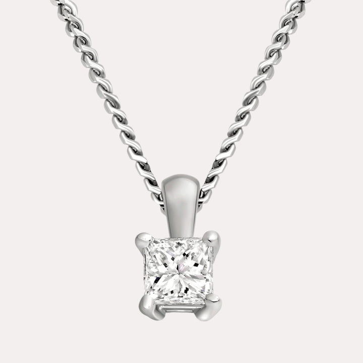 Princess Cut Diamond Solitaire Pendant Necklace In 18K White Gold