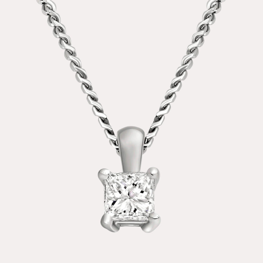 Princess Cut Diamond Solitaire Pendant Necklace In 18K White Gold
