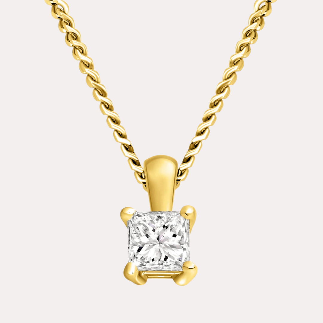Princess Cut Diamond Solitaire Pendant Necklace In 18K Yellow Gold