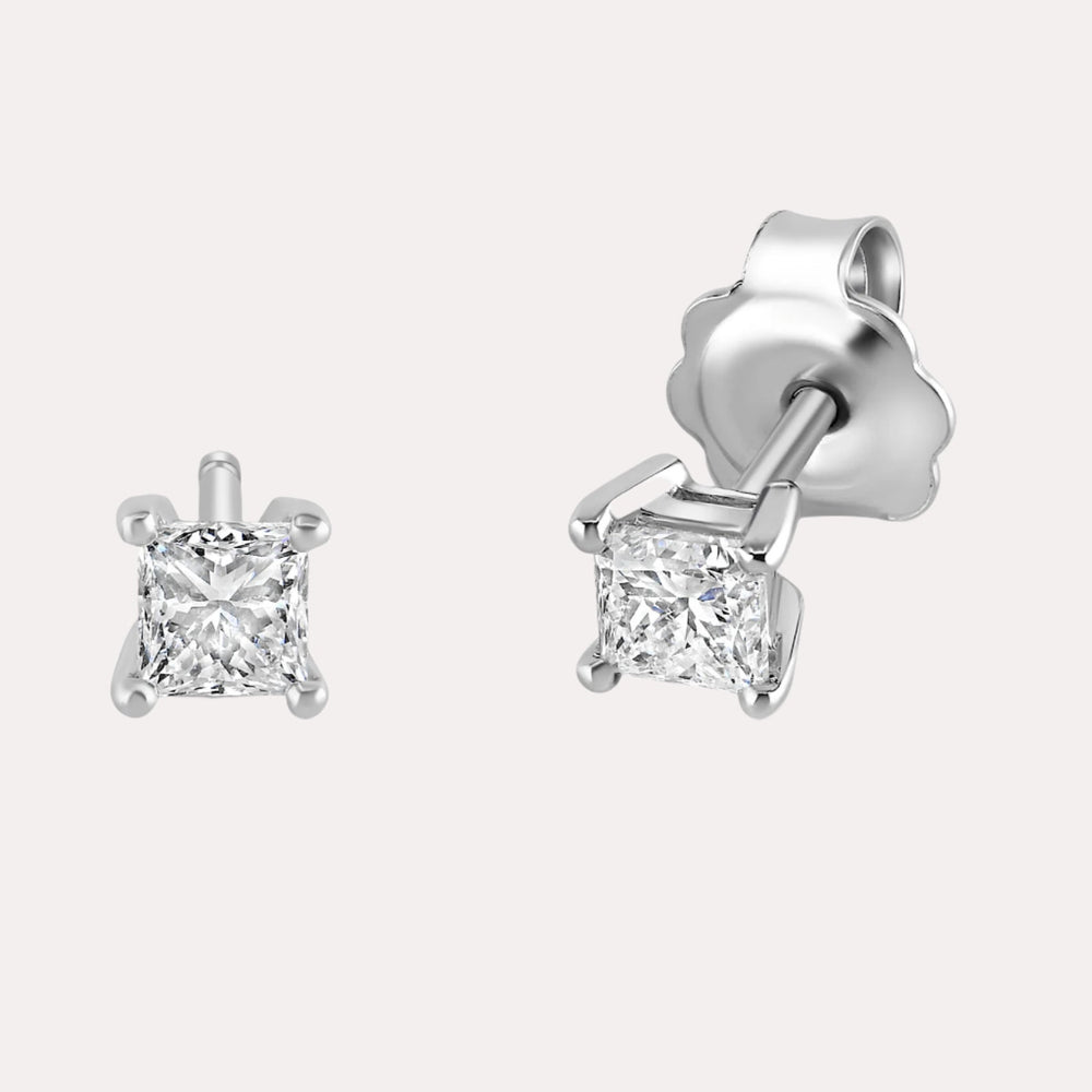 Princess Cut Diamond Stud Earrings In 18K White Gold 