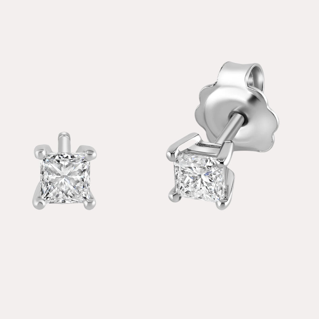 Princess Cut Diamond Stud Earrings In 18K White Gold 