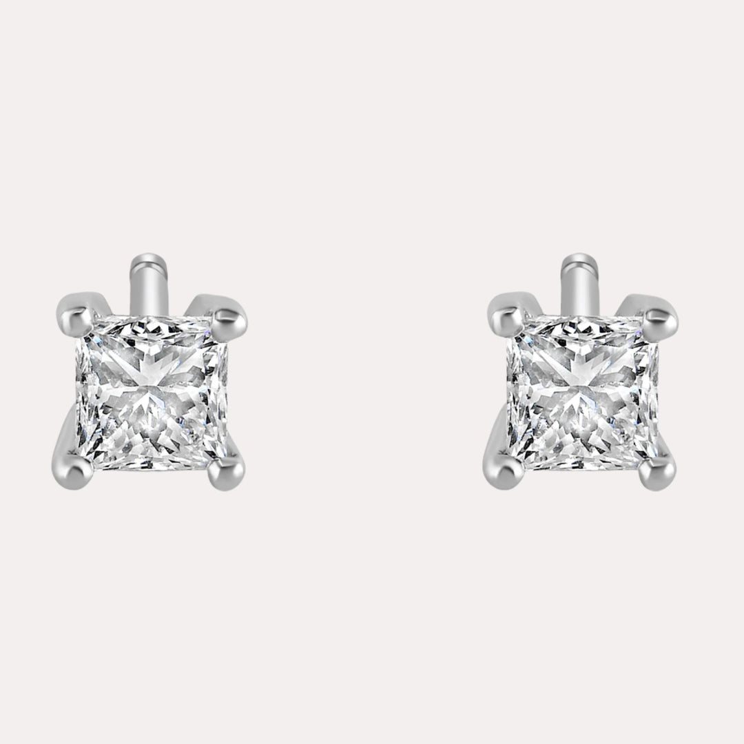 Princess Cut Diamond Stud Earrings In 18K White Gold
