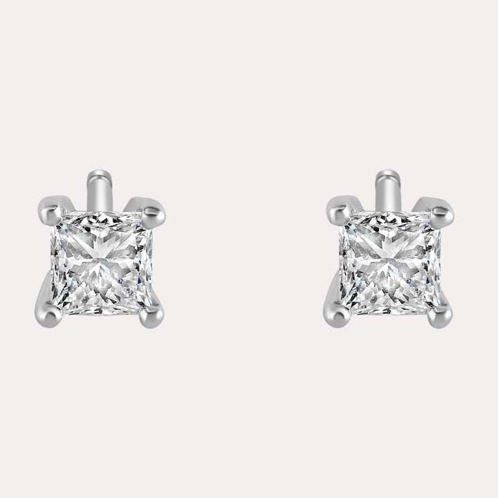 Princess Cut Diamond Stud Earrings In 18K White Gold