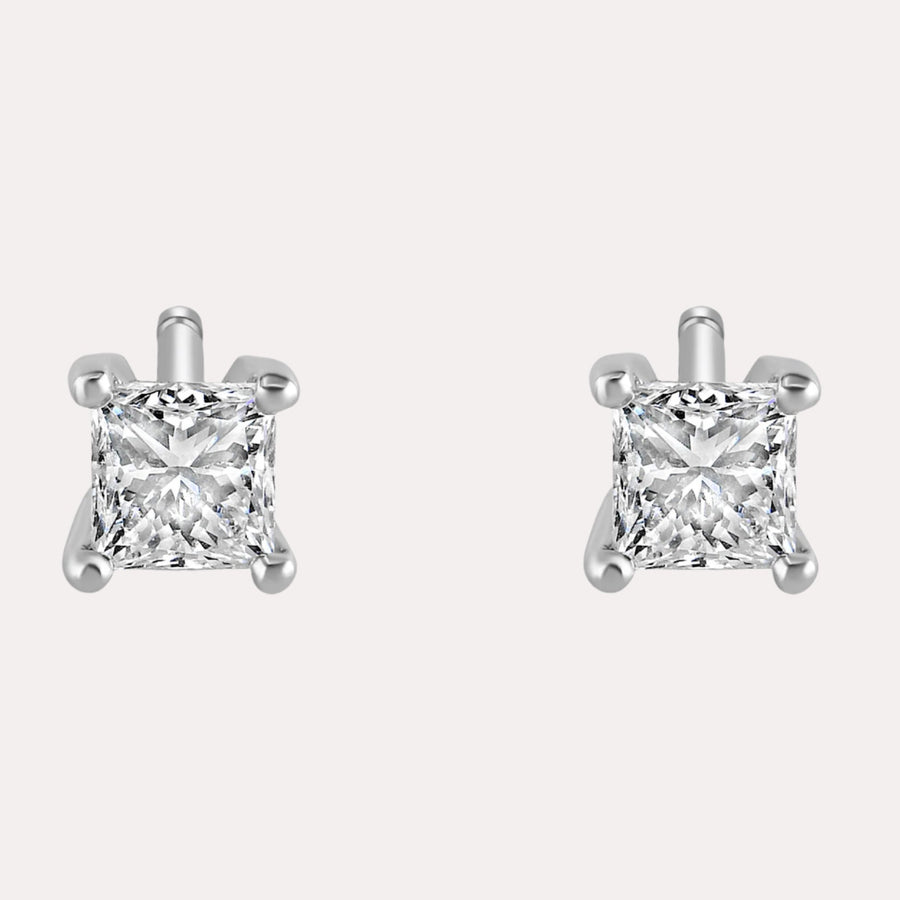 Princess Cut Diamond Stud Earrings In 18K White Gold