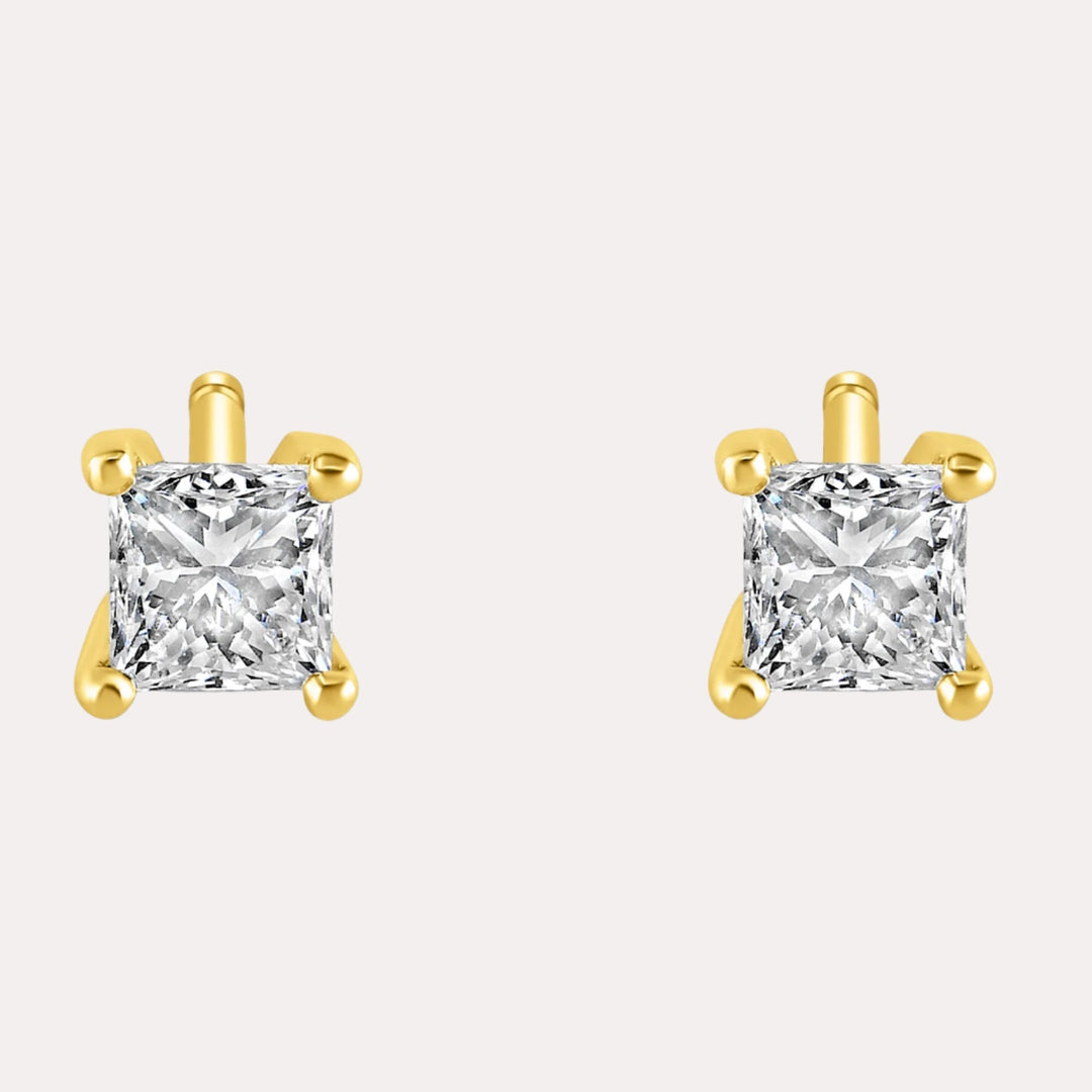 Princess Cut Diamond Stud Earrings In 18K Yellow Gold