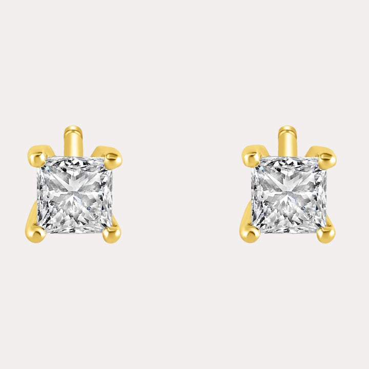 Princess Cut Diamond Stud Earrings In 18K Yellow Gold