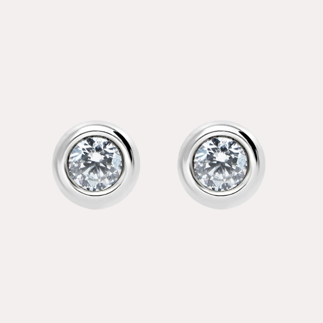Rimset Round Brilliant Cut Rubover Stud Earrings - The Jewelyst. - Rimset Round Brilliant Cut Rubover Stud Earrings
