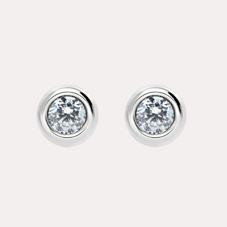 Rimset Round Brilliant Cut Rubover Stud Earrings - The Jewelyst. - Rimset Round Brilliant Cut Rubover Stud Earrings