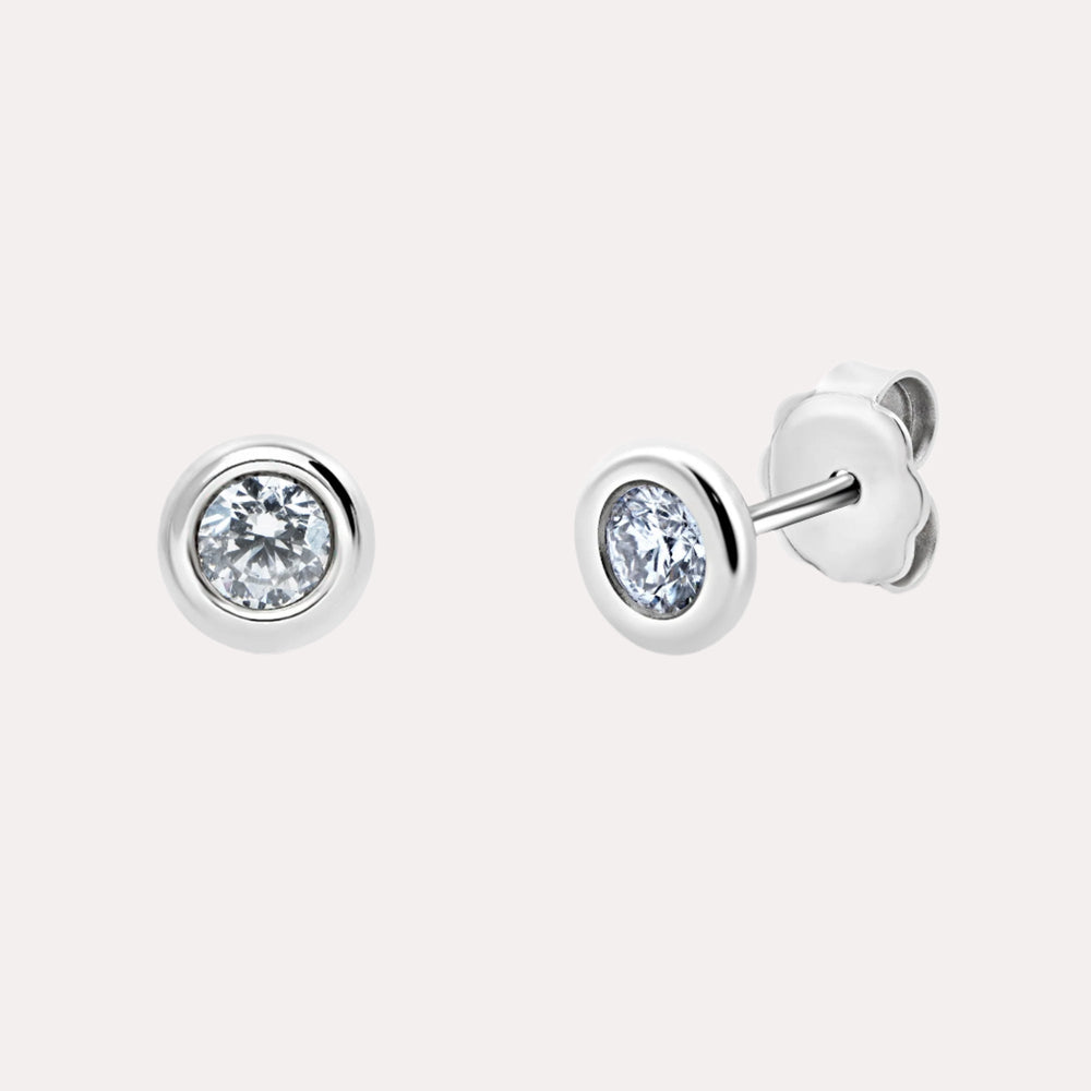 Rimset Round Brilliant Cut Rubover Stud Earrings - The Jewelyst. - Rimset Round Brilliant Cut Rubover Stud Earrings