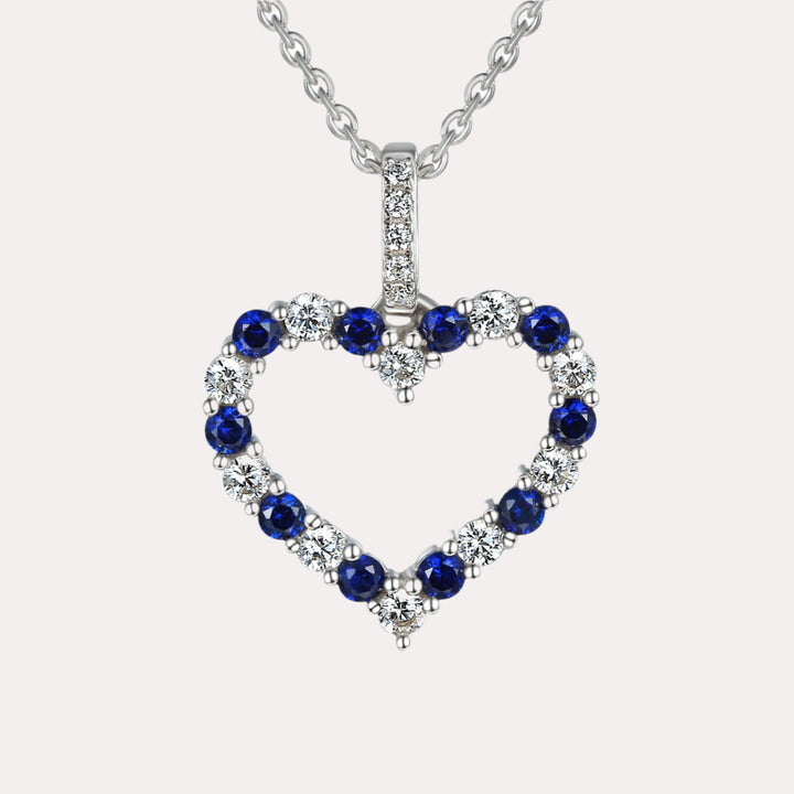 Round Blue Sapphire & Diamond Heart Shape Pendant Necklace In 18K Gold - The Jewelyst. - Round Blue Sapphire & Diamond Heart Shape Pendant Necklace In 18K Gold