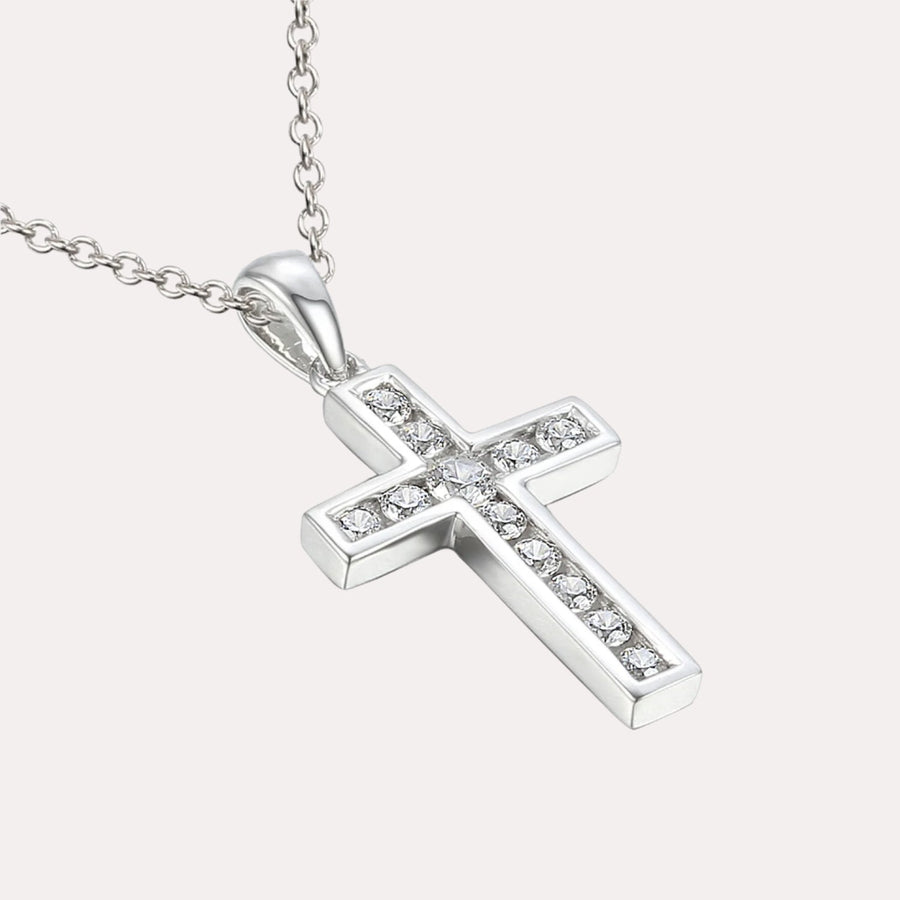 Round Brilliant Channel Set Diamond Cross Pendant Necklace In 18K Gold - The Jewelyst. - Round Brilliant Channel Set Diamond Cross Pendant Necklace In 18K Gold