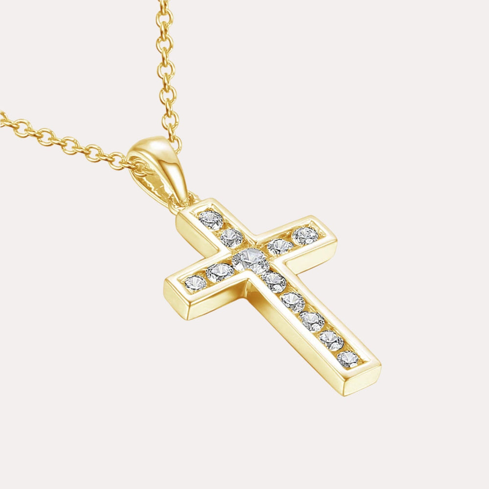Round Brilliant Channel Set Diamond Cross Pendant Necklace In 18K Gold - The Jewelyst. - Round Brilliant Channel Set Diamond Cross Pendant Necklace In 18K Gold