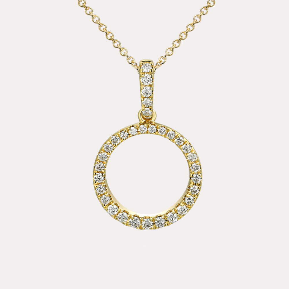 Round Brilliant Claw Set Diamond Circle Pendant Necklace In 18K Gold - The Jewelyst. - Round Brilliant Claw Set Diamond Circle Pendant Necklace In 18K Gold