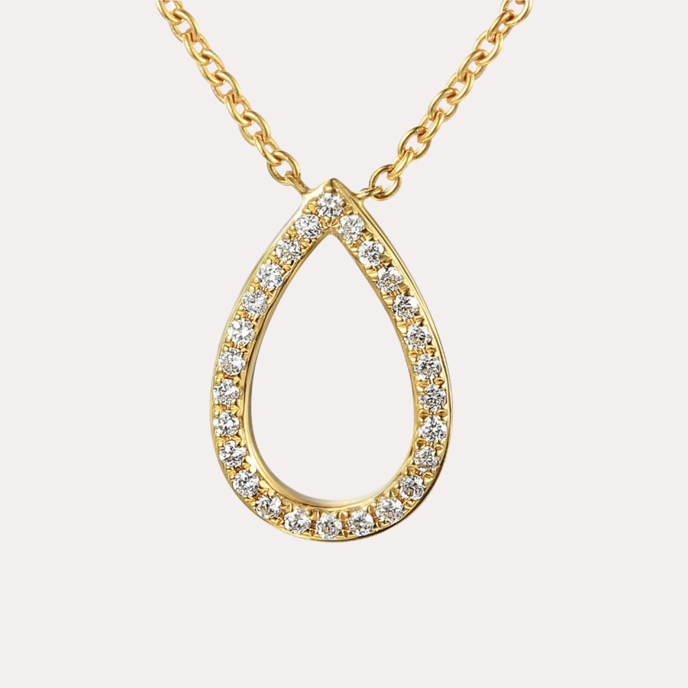 Round Brilliant Claw Set Teardrop Diamond Necklace In 18K Gold - The Jewelyst. - Round Brilliant Claw Set Teardrop Diamond Necklace In 18K Gold