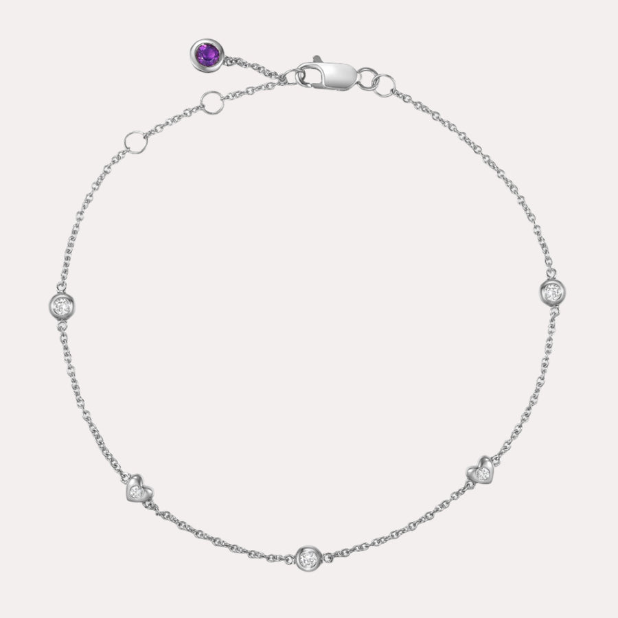 Round Brilliant Cut & Amethyst Rubover Bracelet In 18K Gold - The Jewelyst. - Round Brilliant Cut & Amethyst Rubover Bracelet In 18K Gold