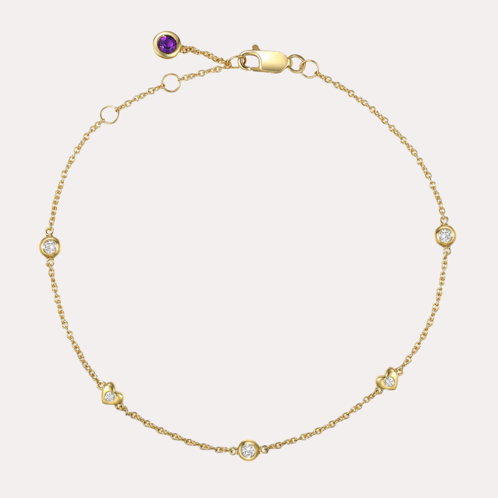 Round Brilliant Cut & Amethyst Rubover Bracelet In 18K Gold - The Jewelyst. - Round Brilliant Cut & Amethyst Rubover Bracelet In 18K Gold
