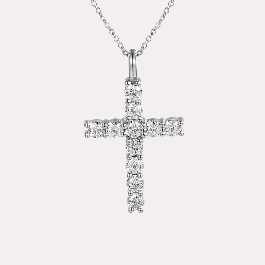 Round Brilliant Cut Diamond Cross Pendant Necklace In 18K Gold - The Jewelyst. - Round Brilliant Cut Diamond Cross Pendant Necklace In 18K Gold