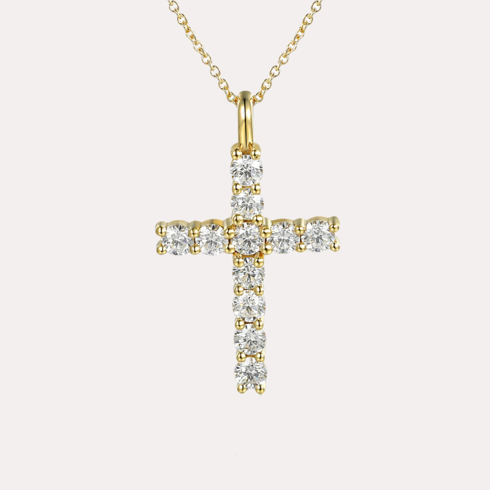 Round Brilliant Cut Diamond Cross Pendant Necklace In 18K Gold - The Jewelyst. - Round Brilliant Cut Diamond Cross Pendant Necklace In 18K Gold