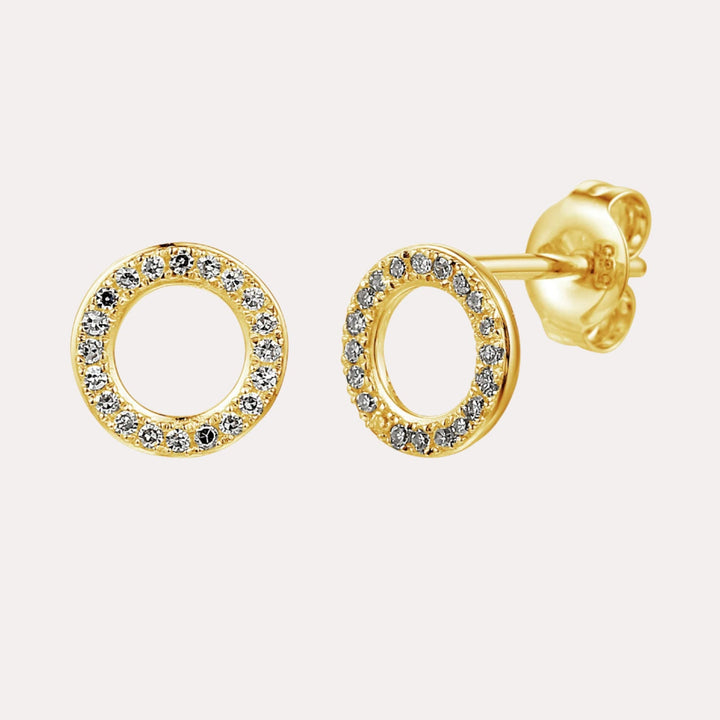 Round Brilliant Diamond Circle Stud Earrings In 18K Gold - The Jewelyst. - Round Brilliant Diamond Circle Stud Earrings In 18K Gold